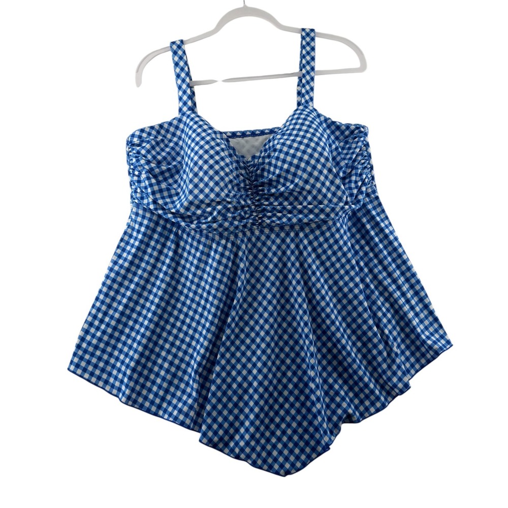 A Shore Fit Gingham Tankini Swim Top Womens Plus Size 22W Adjustable Straps